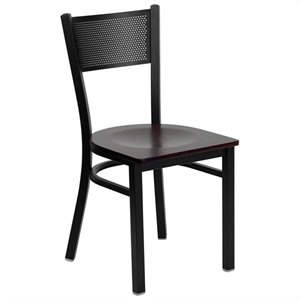 bowery hill black back metal dining chair in mahogany