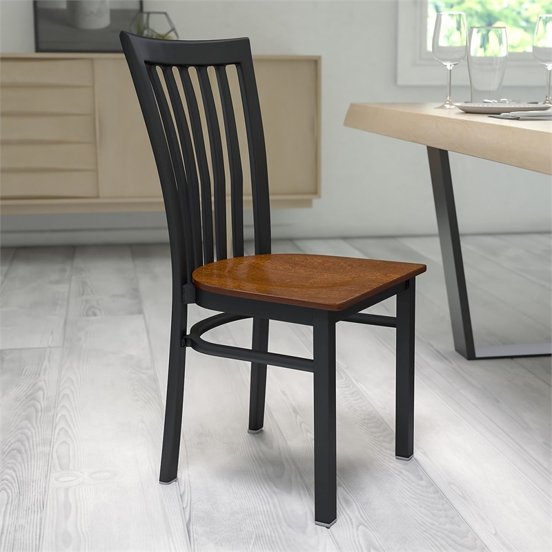 Bowery Hill Black Back Metal Dining Chair in Cherry