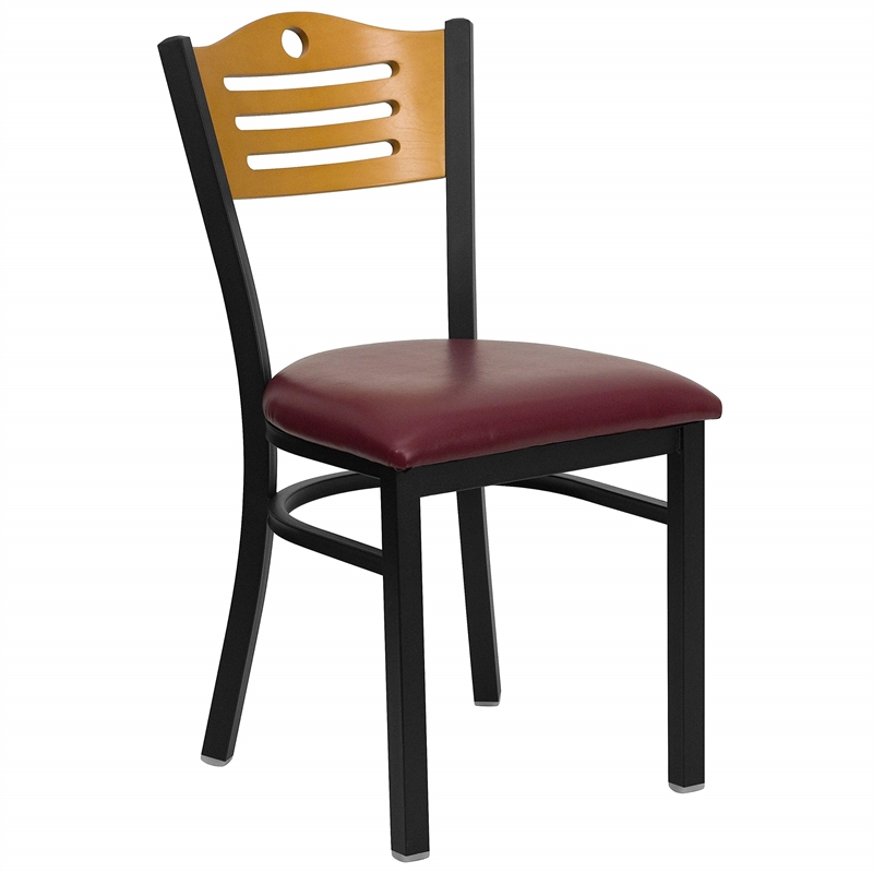Bowery Hill Modern Vinyl/Metal Slat Back Dining Chair in Burgundy Red/Black