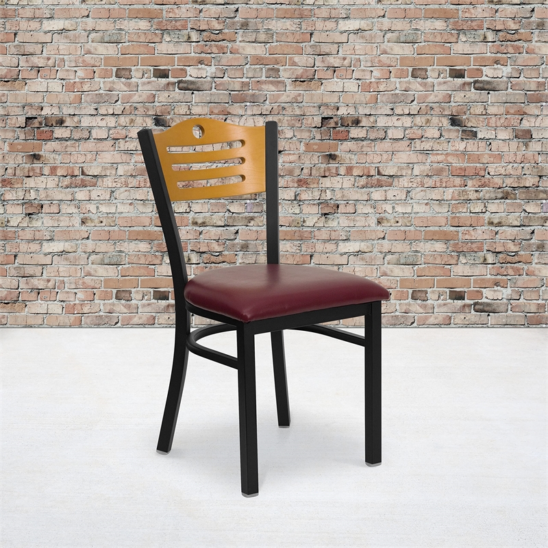 Bowery Hill Modern Vinyl/Metal Slat Back Dining Chair in Burgundy Red/Black