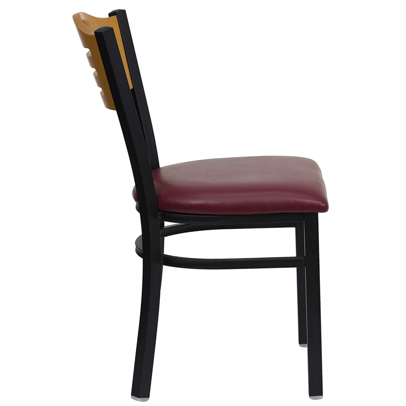 Bowery Hill Modern Vinyl/Metal Slat Back Dining Chair in Burgundy Red/Black