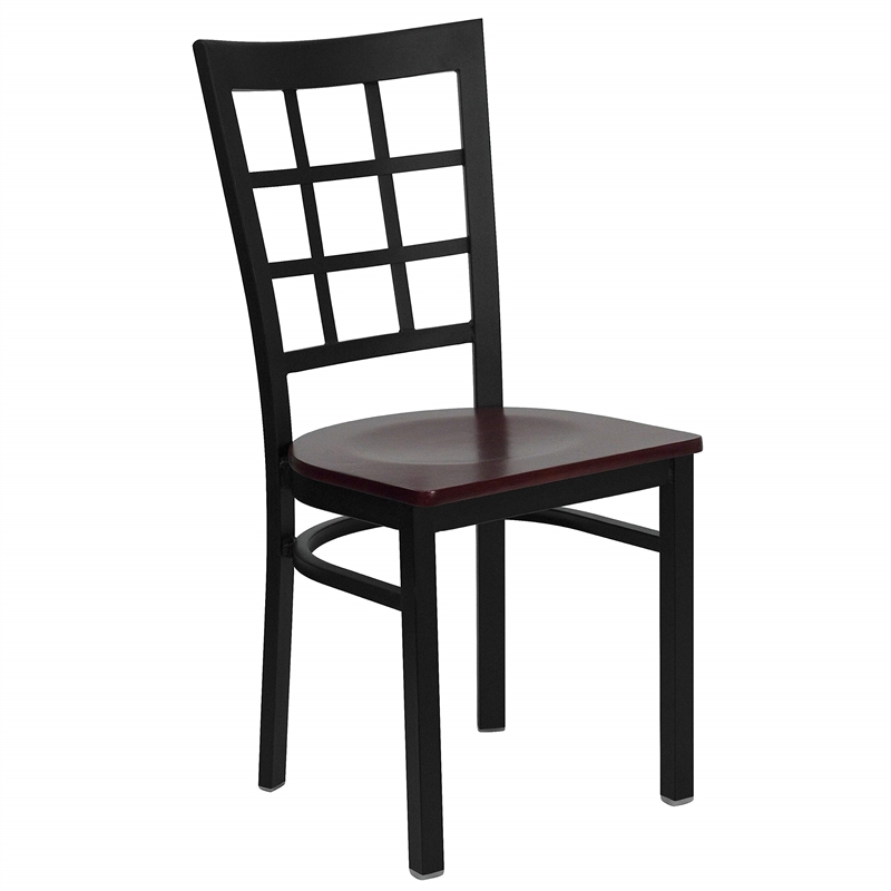 Bowery Hill Black Window Back Dining Chair in Mahogany