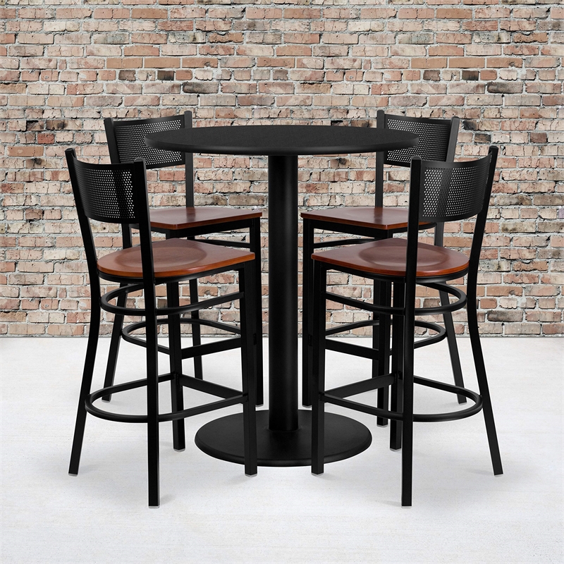 Bowery Hill 5 Piece Round Laminate Table Set in Black and Cherry