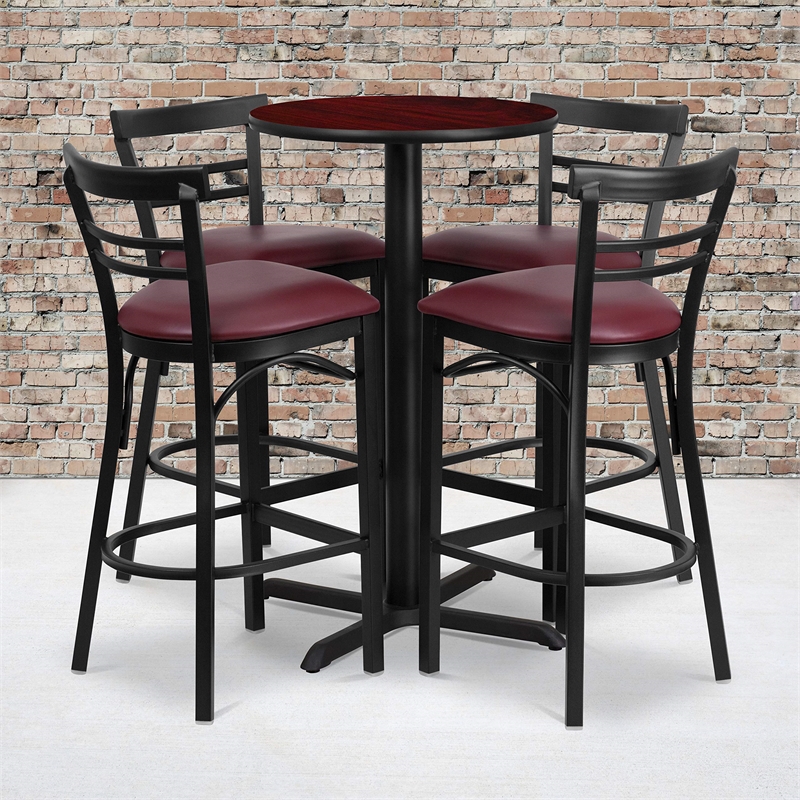Bowery Hill 5 Piece Round Table Set in Mahogany and Black