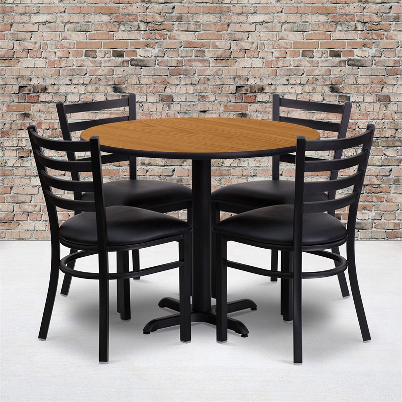 Bowery Hill 5 Piece Round Laminate Table Set in Natural and Black