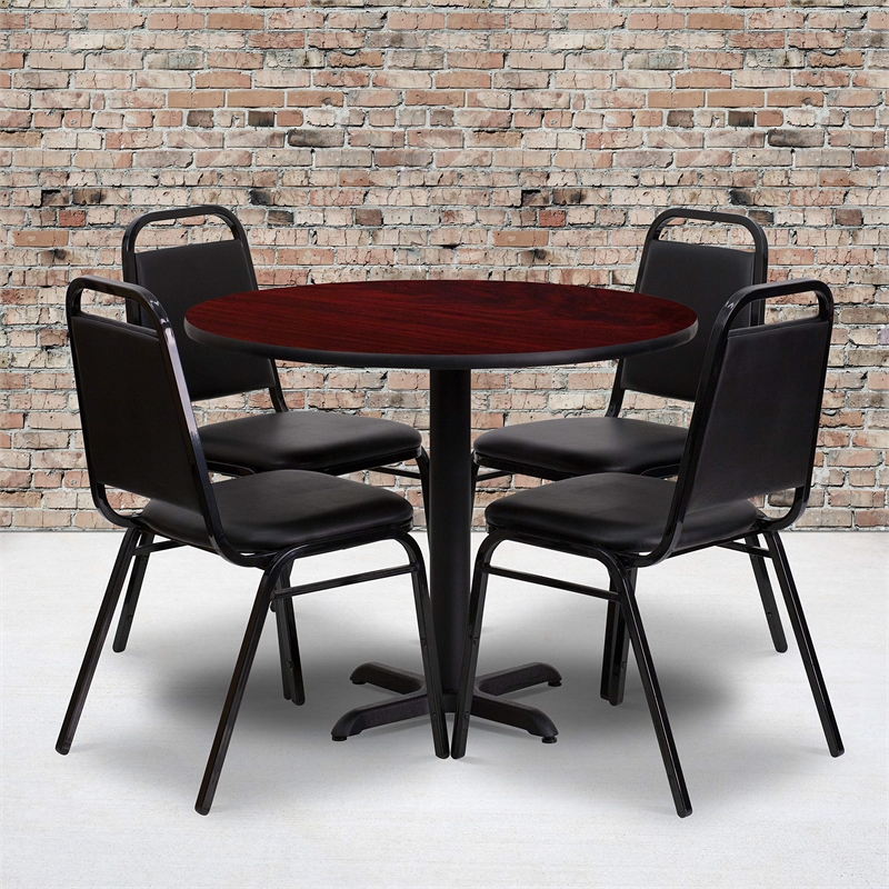 Bowery Hill 5 Piece Laminate Table Set in Mahogany and Black