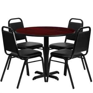 Bowery Hill 5 Piece Laminate Table Set in Mahogany and Black