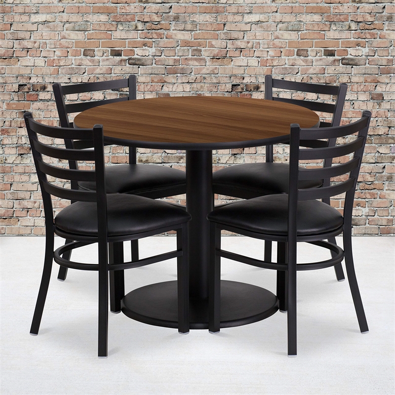 Bowery Hill 5 Piece Restaurant Dining Set in Black and Walnut