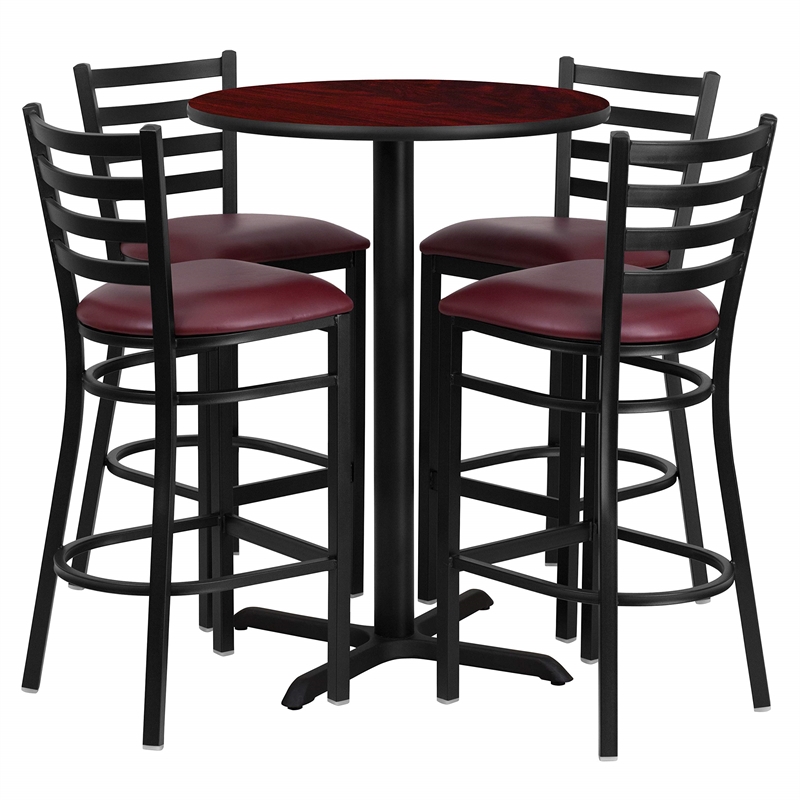 Bowery Hill 5 Piece Round Table Set in Black and Mahogany