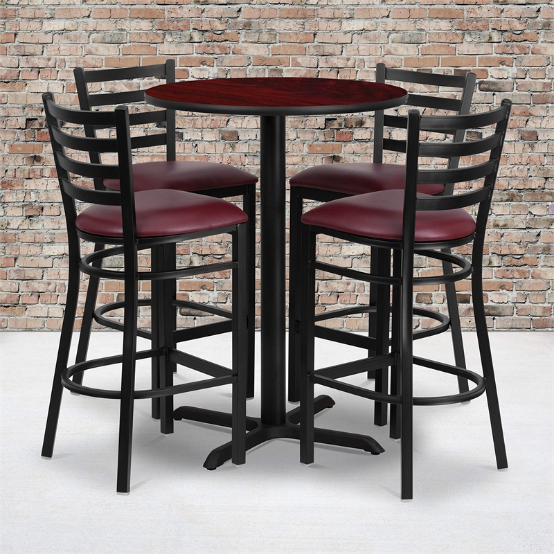 Bowery Hill 5 Piece Round Table Set in Black and Mahogany