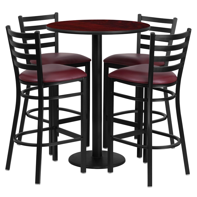 Bowery Hill 5 Piece Round Table Set in Mahogany and Black