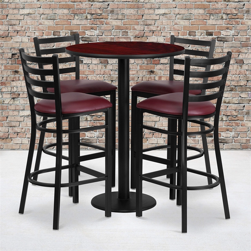 Bowery Hill 5 Piece Round Table Set in Mahogany and Black