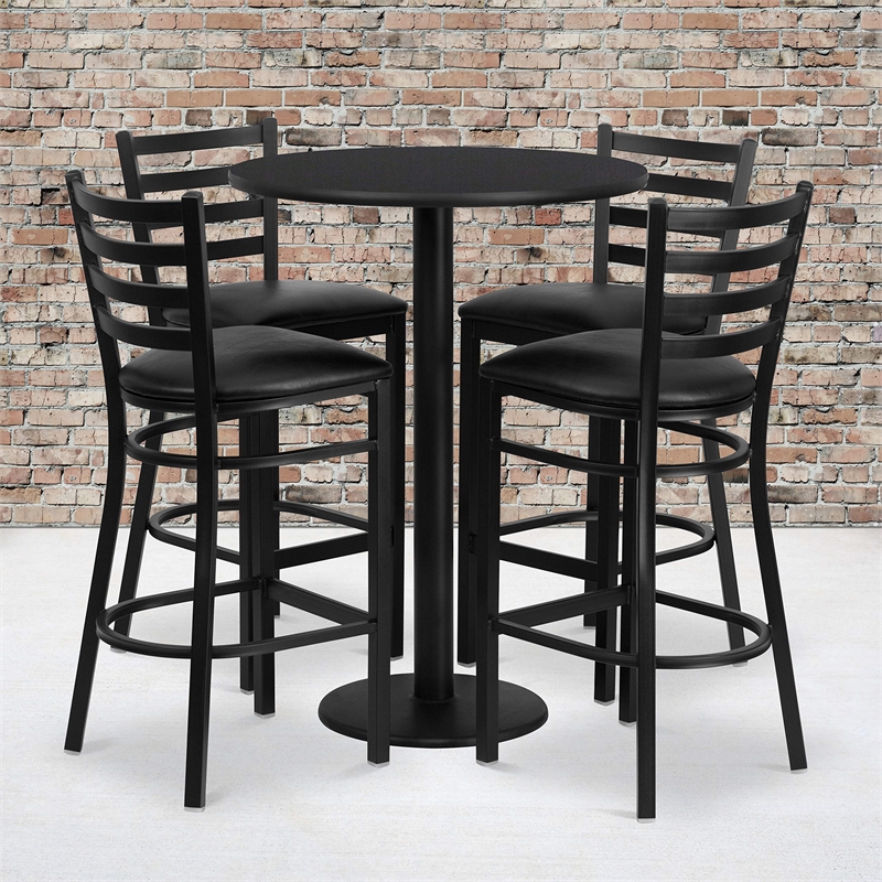 Bowery Hill 5 Piece Round Laminate Table Set in Black