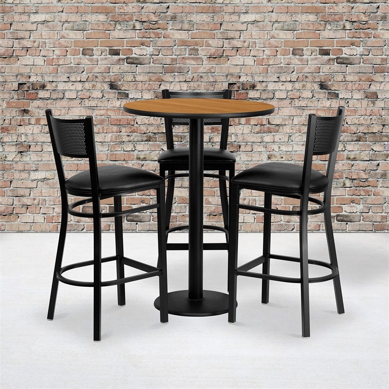 Bowery Hill 4 Piece Round Laminate Table Set in Natural and Black