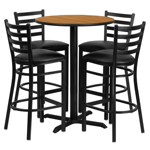 Bowery Hill 5 Piece Round Laminate Table Set in Black and Natural