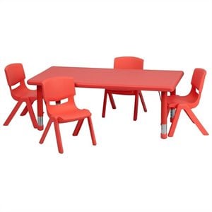 Bowery Hill 5 Piece Rectangular Activity Table Set in Red
