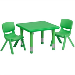 Bowery Hill 3 Piece Plastic/Metal Square Adjustable Activity Table Set in Green