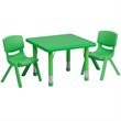 Bowery Hill 3 Piece Plastic/Metal Square Adjustable Activity Table Set in Green