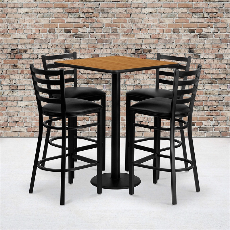 Bowery Hill 5 Piece Square Table Set in Black and Natural