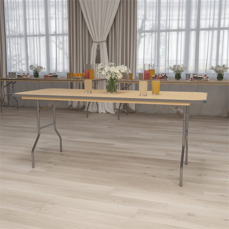 Bowery Hill Rectangular Birchwood Folding Banquet Table in Silver