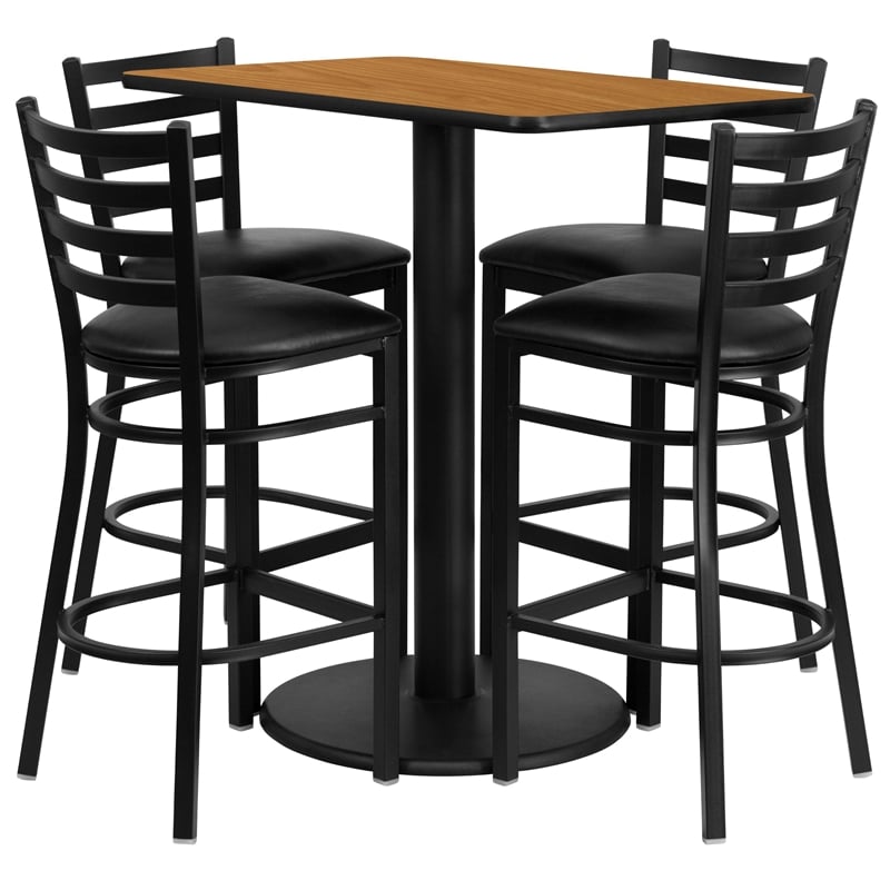 Bowery Hill 5 Piece Rectangular Table Set in Natural and Black