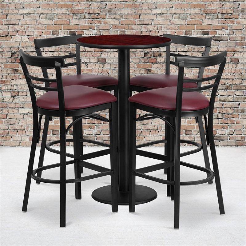 Bowery Hill 5 Piece Round Table Set in Mahogany and Black