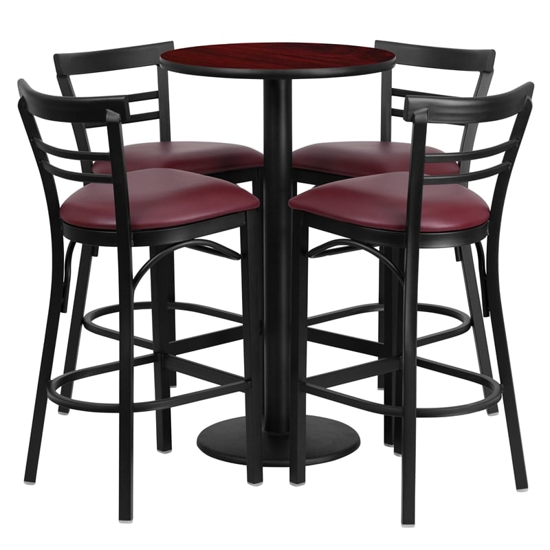 Bowery Hill 5 Piece Round Table Set in Mahogany and Black