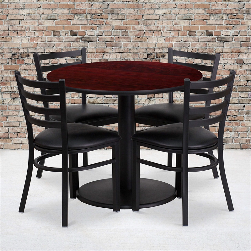 Bowery Hill 5 Piece Round Laminate Table Set Mahogany and Black