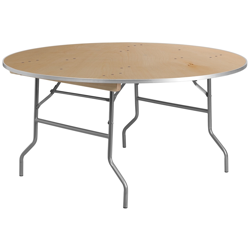 Bowery Hill Round Birchwood Folding Banquet Table in Silver