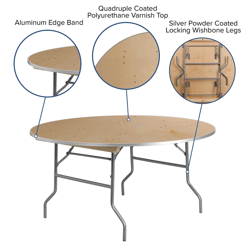 Bowery Hill Round Birchwood Folding Banquet Table in Silver