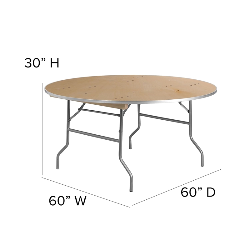 Bowery Hill Round Birchwood Folding Banquet Table in Silver