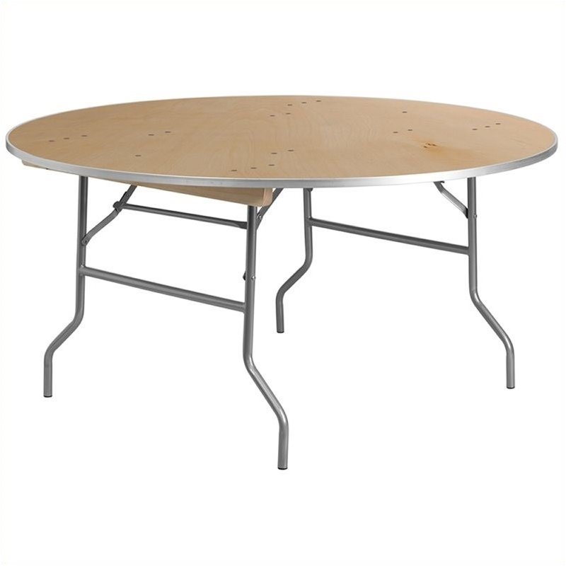 Bowery Hill Round Birchwood Folding Banquet Table in Silver
