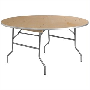 bowery hill round birchwood folding banquet table in silver