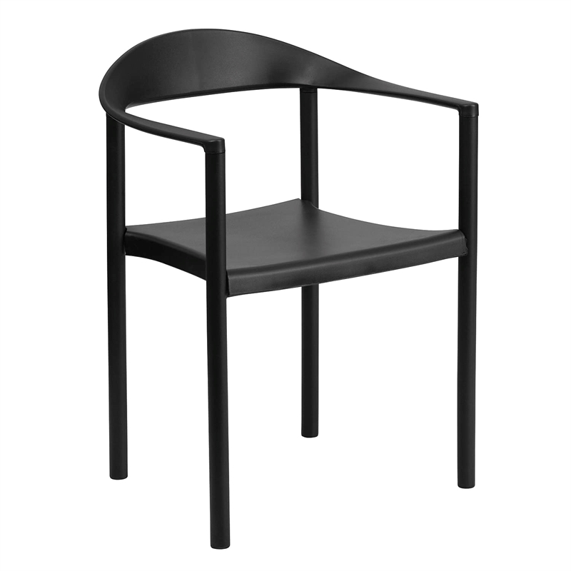 Bowery Hill Plastic Cafe Stack Stacking Chair in Black