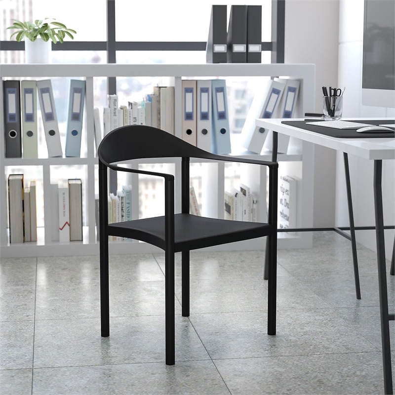 Bowery Hill Plastic Cafe Stack Stacking Chair in Black