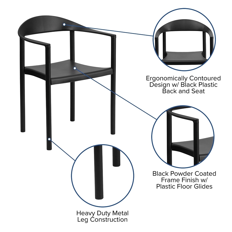 Bowery Hill Plastic Cafe Stack Stacking Chair in Black
