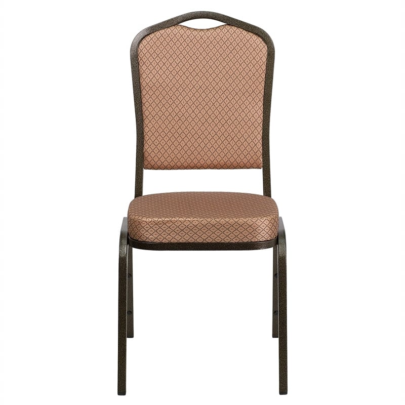 Bowery Hill Transitional Fabric/Metal Crown Back Banquet Stacking Chair in Gold