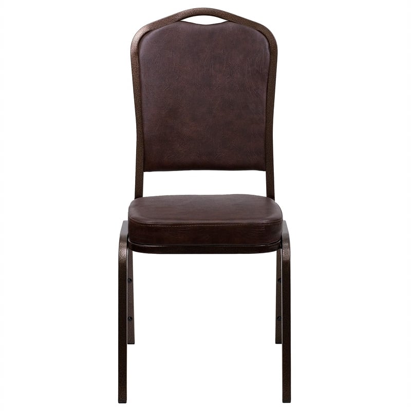 Bowery Hill Vinyl/Metal Crown Back Banquet Stacking Chair in Brown