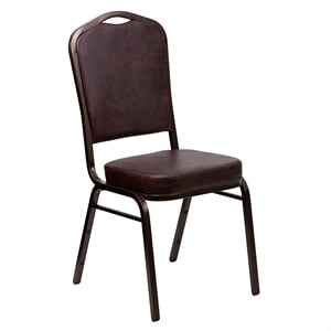 Bowery Hill Vinyl/Metal Crown Back Banquet Stacking Chair in Brown