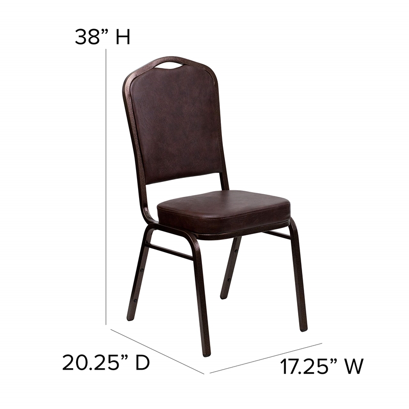 Bowery Hill Vinyl/Metal Crown Back Banquet Stacking Chair in Brown