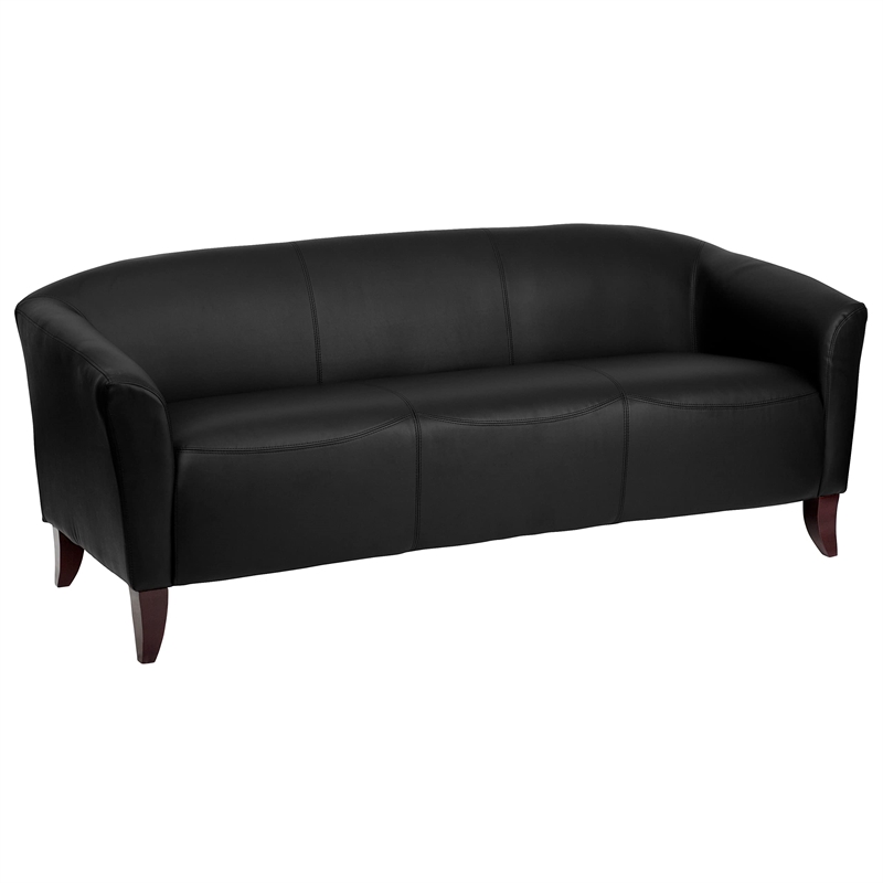 Bowery Hill Leather Sofa in Black and Cherry