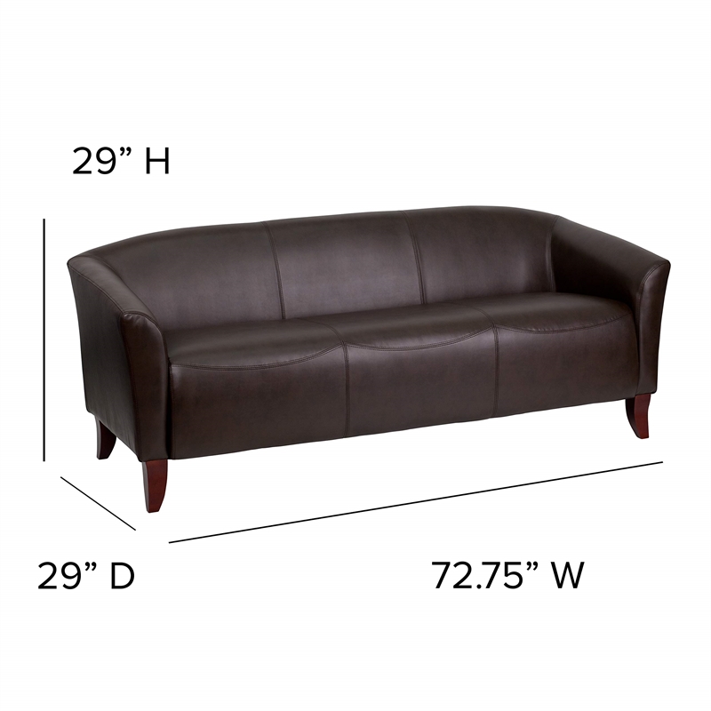 Bowery Hill Leather Upholstered Sloping Arms Sofa in Brown/Cherry