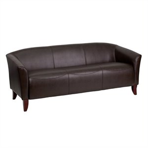 bowery hill leather sofa in brown and cherry