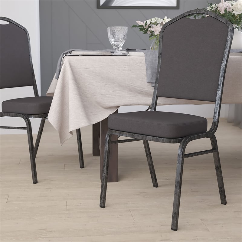 Bowery Hill Fabric/Metal Crown Back Banquet Stacking Chair in Gray