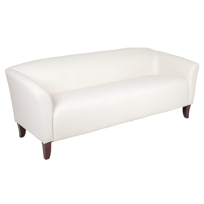 Bowery Hill Leather Sofa in White and Cherry