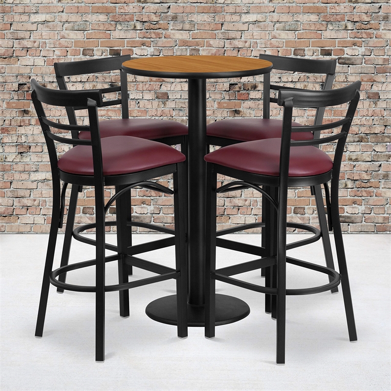 Bowery Hill 5 Piece Round Laminate Table Set in Natural and Black