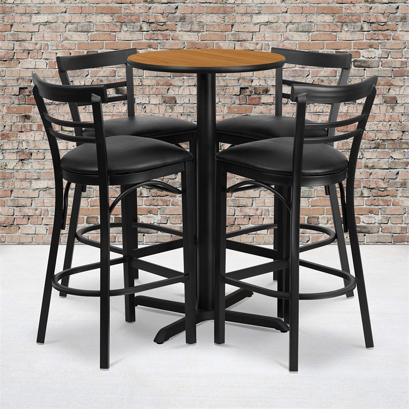 Bowery Hill 5 Piece Round Laminate Table Set in Natural and Black