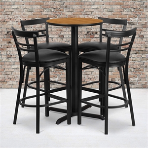 Bowery Hill 5 Piece Round Laminate Table Set in Natural and Black