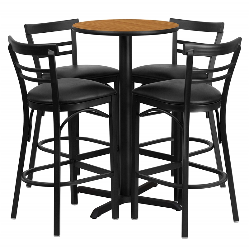 Bowery Hill 5 Piece Round Laminate Table Set in Natural and Black