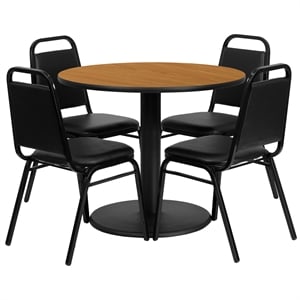 Bowery Hill 5 Piece Round Table Set in Black and Natural
